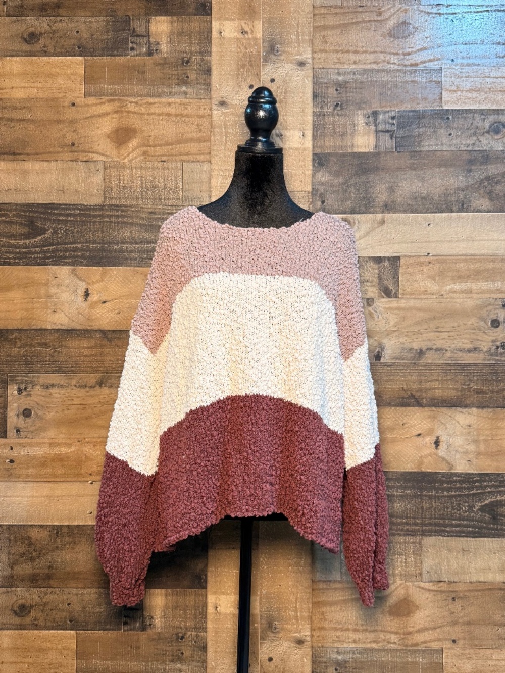 Altar'd State Women's Cream Pink Blush Maroon Chunky Sweater XL Extra Large
